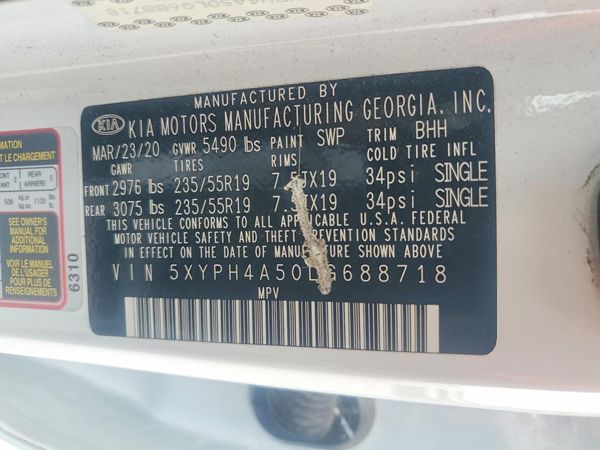 2020 KIA SORENTO EX, S — VINS