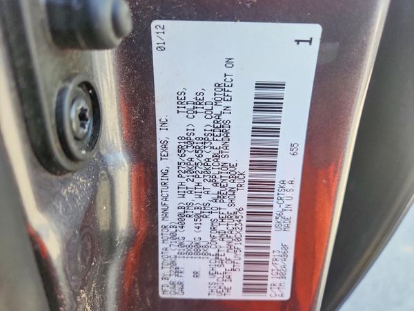 2012 TOYOTA TUNDRA SR5 — VINS