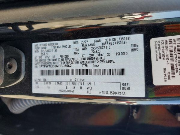 2022 FORD F150 SuperCrew — VINS