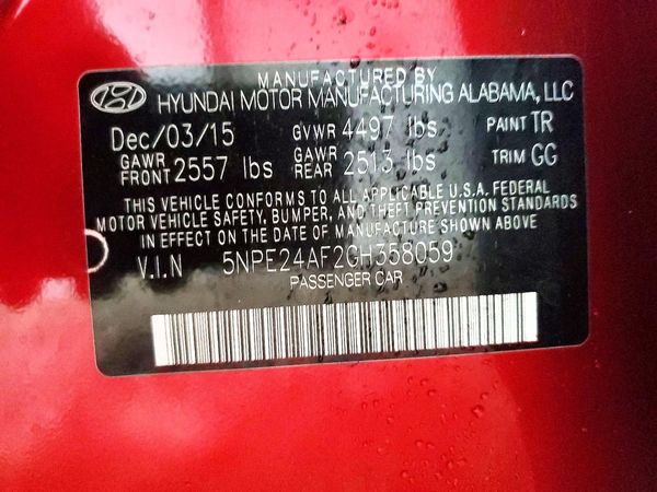 2016 HYUNDAI SONATA — VINS