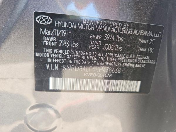 2019 HYUNDAI ELANTRA — VINS