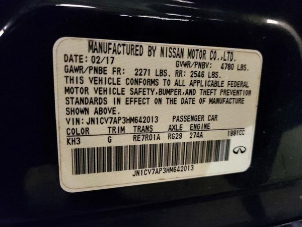 2017 INFINITI Q50 — VINS