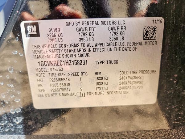 2017 CHEVROLET SILVERADO LT — VINS