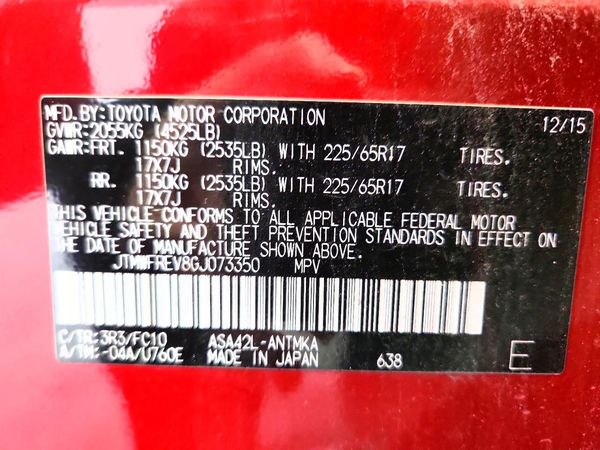 2016 TOYOTA RAV4 XLE (M Grade) — VINS