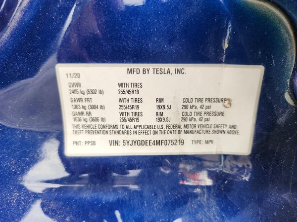 2021 TESLA MODEL Y — VINS