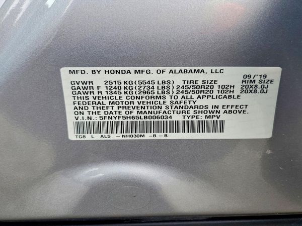2020 HONDA PILOT TOURING-7 — VINS