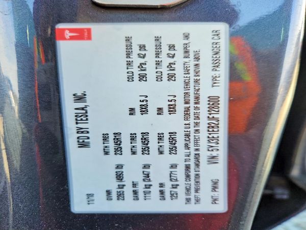 2018 TESLA MODEL 3 — VINS
