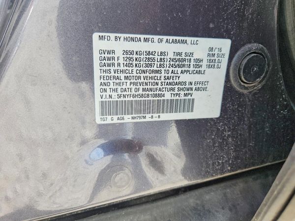 2016 HONDA PILOT EXL — VINS
