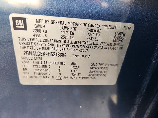 2017 CHEVROLET EQUINOX LT / FL — VINS