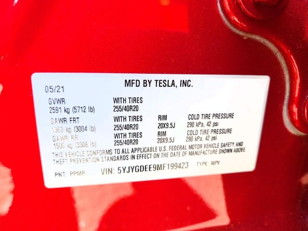 2021 TESLA MODEL Y — VINS