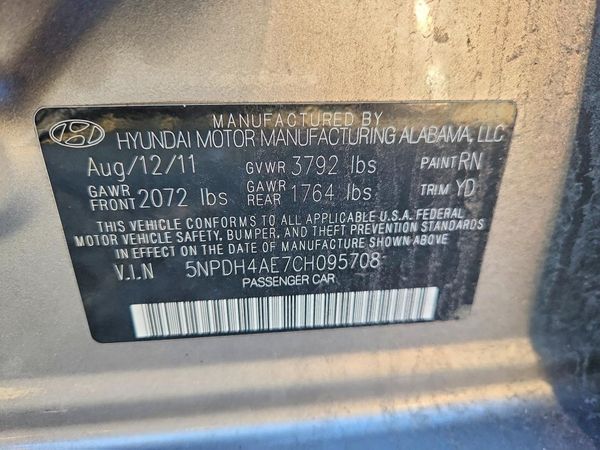 2012 HYUNDAI ELANTRA GLS(Middle grade) — VINS