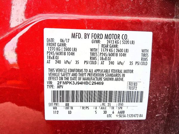 2017 FORD EDGE SEL — VINS