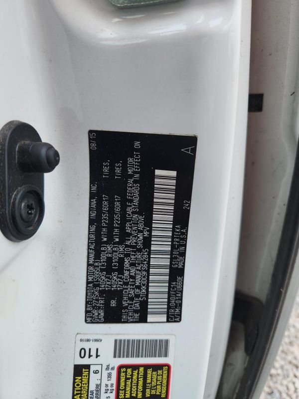 2015 TOYOTA SIENNA — VINS