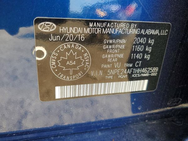 2017 HYUNDAI SONATA SE, Eco — VINS
