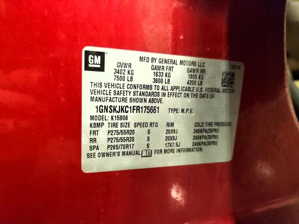 2015 CHEVROLET SUBURBAN LT — VINS