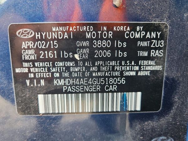 2016 HYUNDAI ELANTRA — VINS