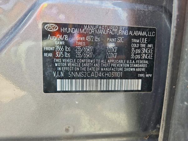 2019 HYUNDAI SANTA FE SE — VINS