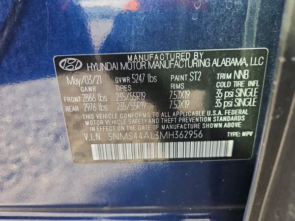 2021 HYUNDAI SANTA FE Limited — VINS