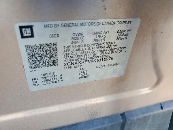 2019 CHEVROLET EQUINOX LT (1LT) — VINS