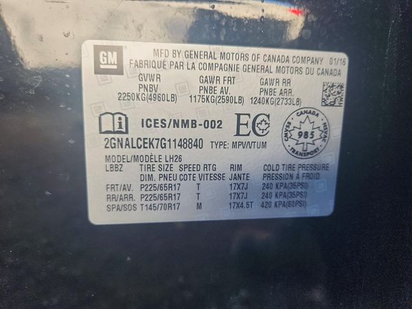 2016 CHEVROLET EQUINOX LT — VINS