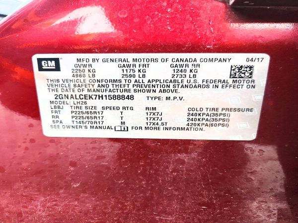 2017 CHEVROLET EQUINOX LT / FL — VINS