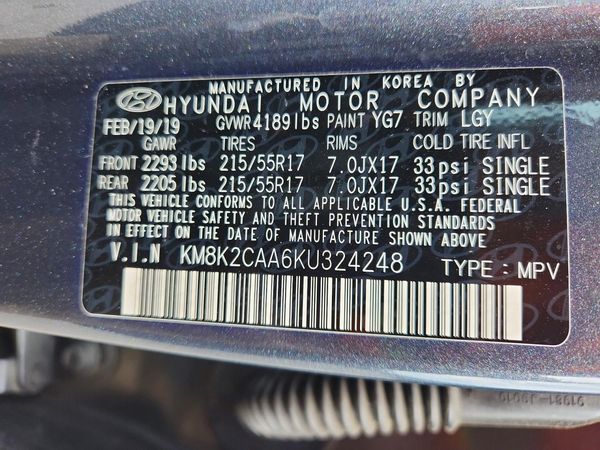 2019 HYUNDAI KONA SEL — VINS