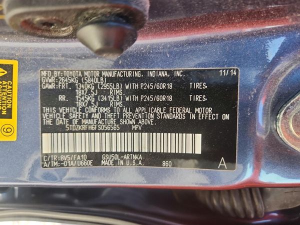 2015 TOYOTA HIGHLANDER Base/Hybrid — VINS