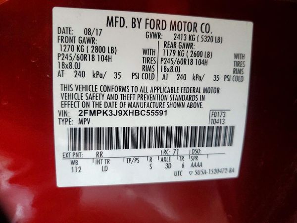 2017 FORD EDGE SEL — VINS