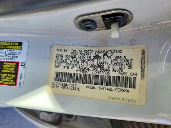 2012 TOYOTA COROLLA — VINS