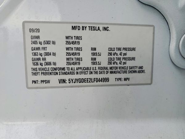 2020 TESLA MODEL Y — VINS
