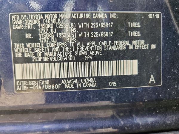 2020 TOYOTA RAV4 XLE — VINS