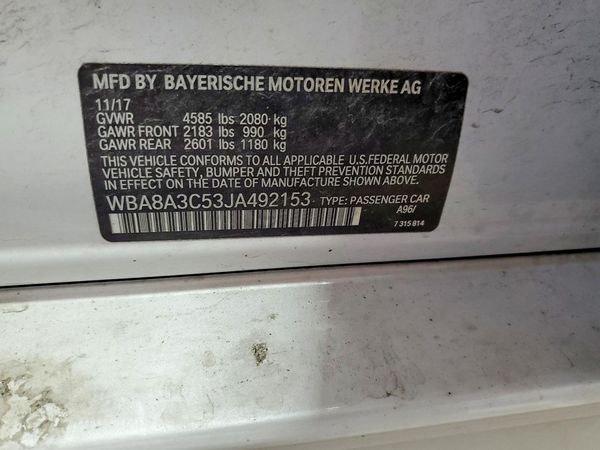 2018 BMW 3 SERIES xDrive — VINS