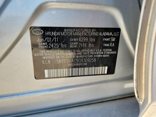 2012 HYUNDAI SONATA Middle-low level — VINS