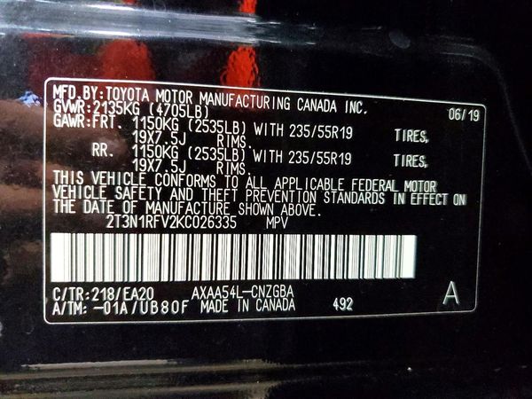 2019 TOYOTA RAV4 Limited — VINS