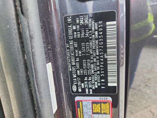 2018 KIA SORENTO SX, SXL — VINS