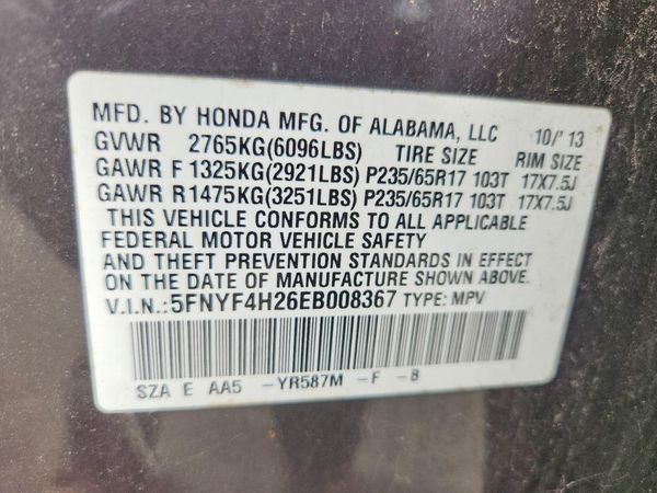 2014 HONDA PILOT LX — VINS