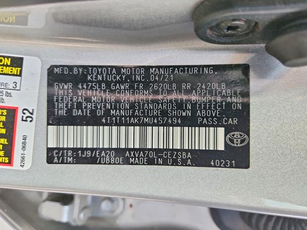 2021 TOYOTA CAMRY SE + Convenient Pkg — VINS