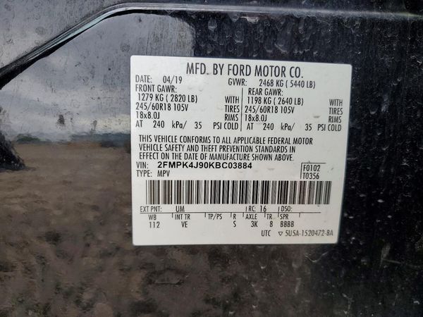 2019 FORD EDGE SEL — VINS