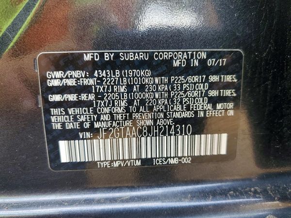 2018 SUBARU CROSSTREK Base — VINS