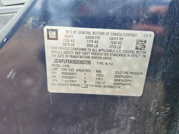 2016 CHEVROLET EQUINOX LT — VINS