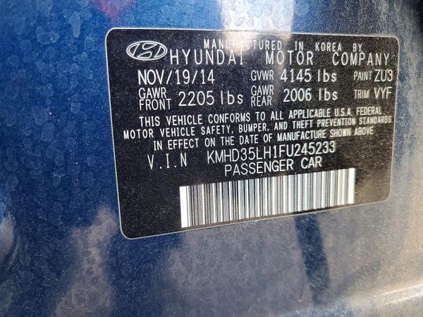 2015 HYUNDAI ELANTRA GLS(Middle grade) — VINS