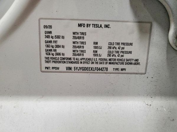 2020 TESLA MODEL Y — VINS
