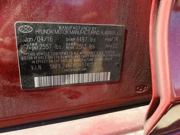 2016 HYUNDAI SONATA — VINS
