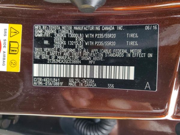 2016 LEXUS RX 350 — VINS