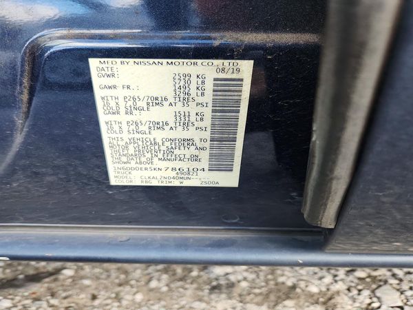 2019 NISSAN FRONTIER — VINS