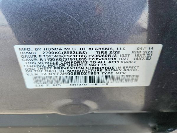 2014 HONDA PILOT TOURING — VINS