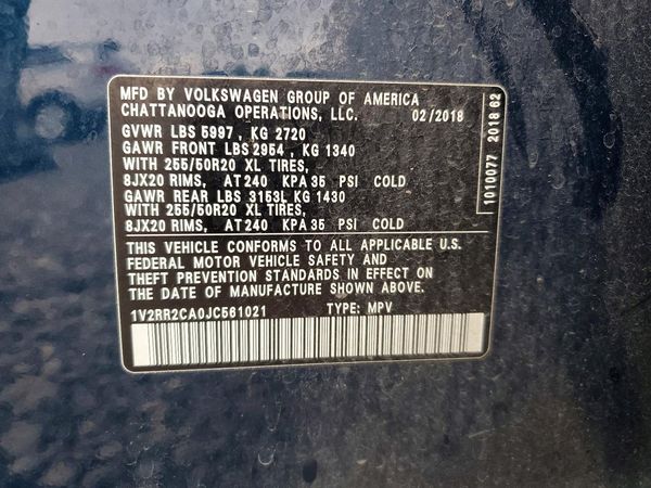2018 VOLKSWAGEN ATLAS 4Motion SEL — VINS
