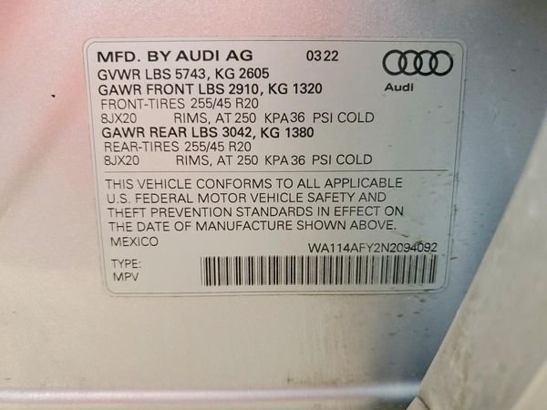 2022 AUDI SQ5 — VINS