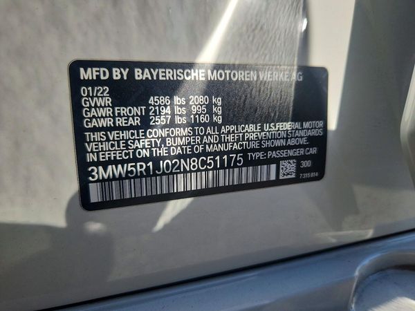 2022 BMW 3 SERIES — VINS