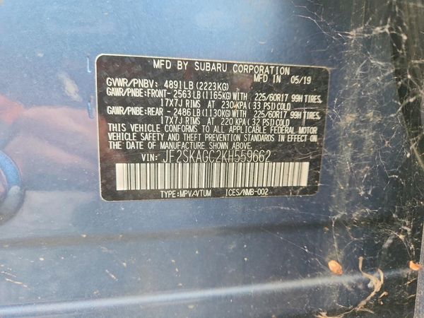 2019 SUBARU FORESTER Prm+ES+SMART — VINS